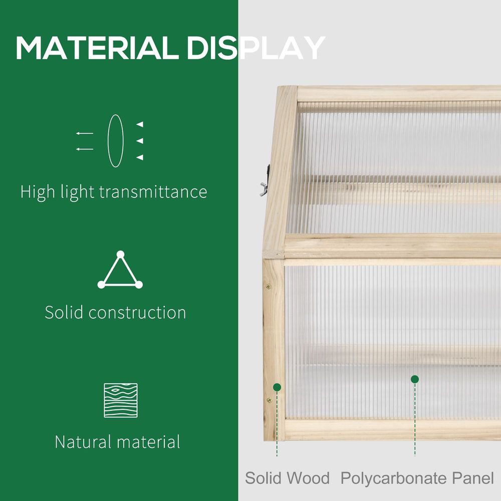 Wooden Cold Frame Greenhouse Garden Polycarbonate Grow House, Natural Outsunny - anydaydirect