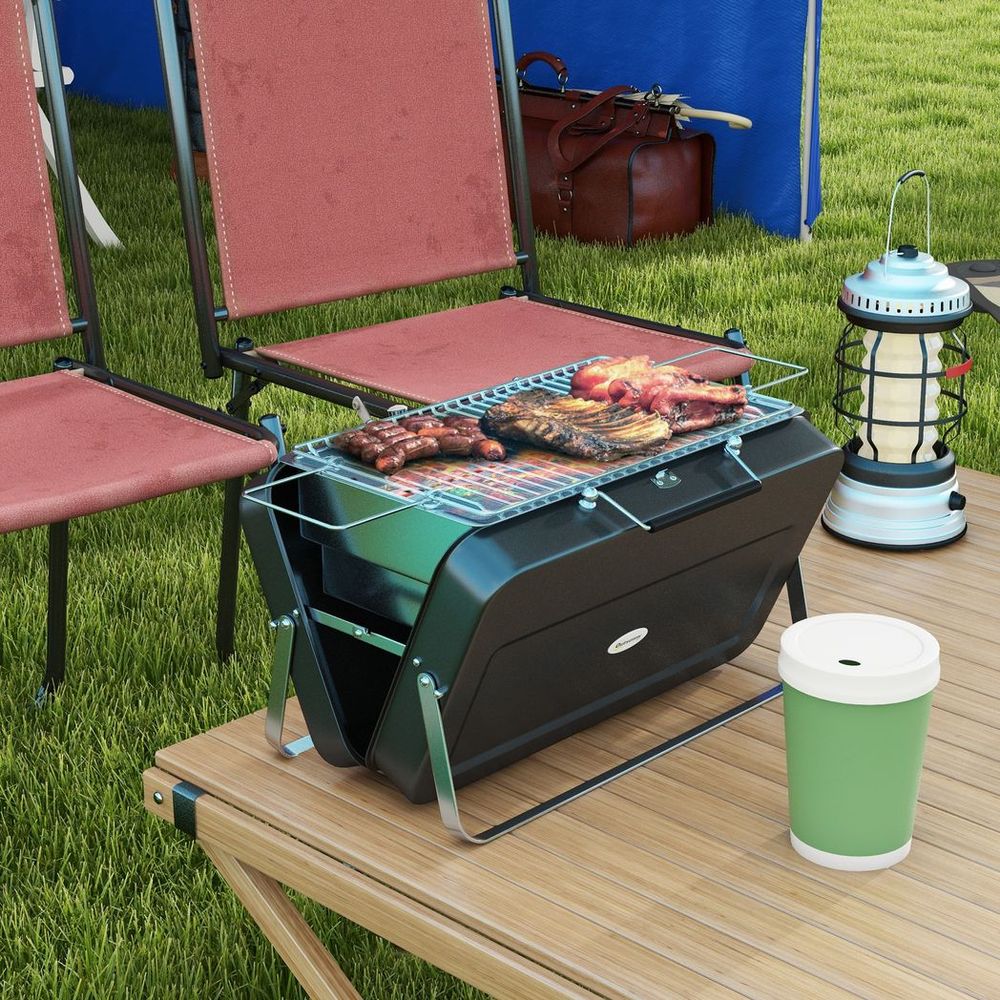 Outsunny Portable BBQ Grill with Suitcase Design for Camping Picnic Party, Black - anydaydirect