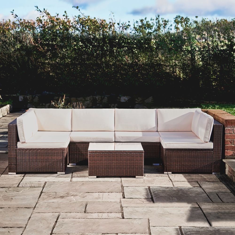 7 Pcs Rattan Outdoor Garden Furniture Large Sofa & Table Patio Set - anydaydirect