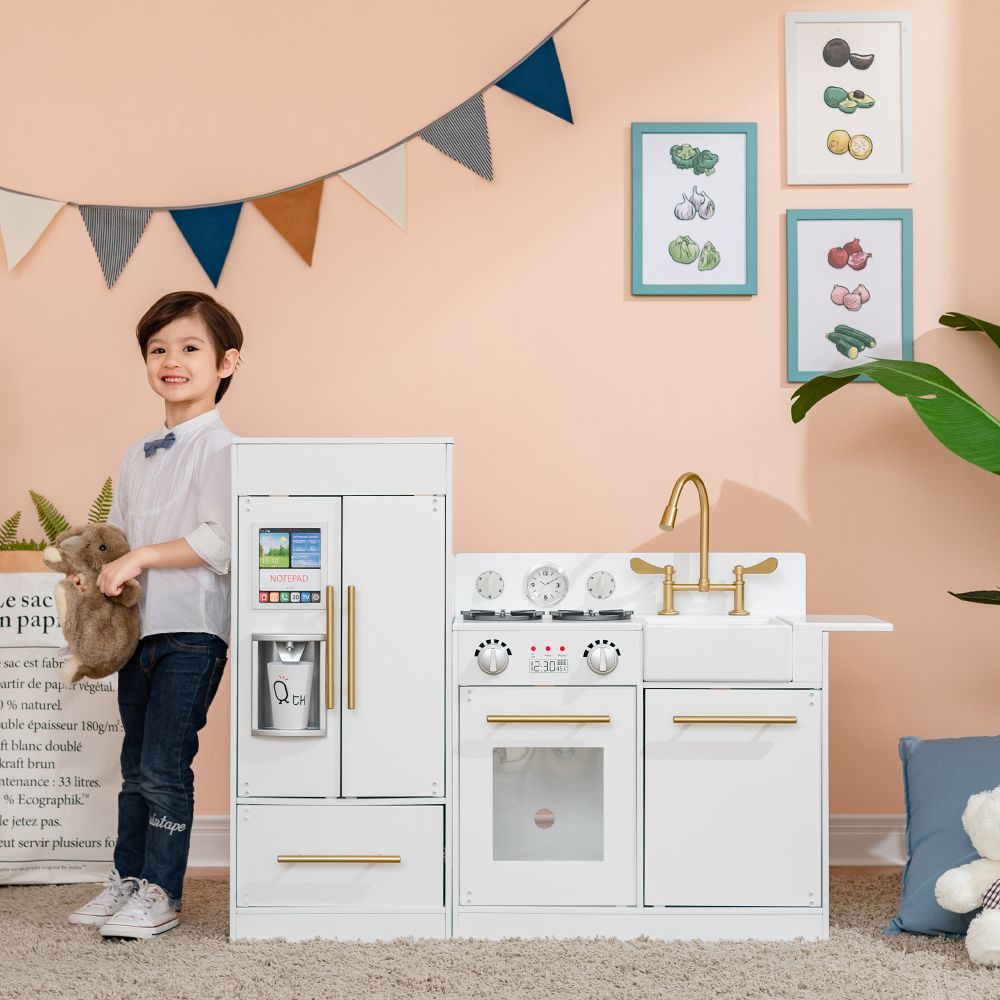 White Wooden Toy Kitchen by Toy Cooker Play Kitchen Set TD-12302WR - anydaydirect