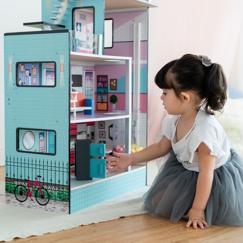 Oliva's Little World Dolls House Wooden Doll House w/ 11 Accessories TD-13111D - anydaydirect