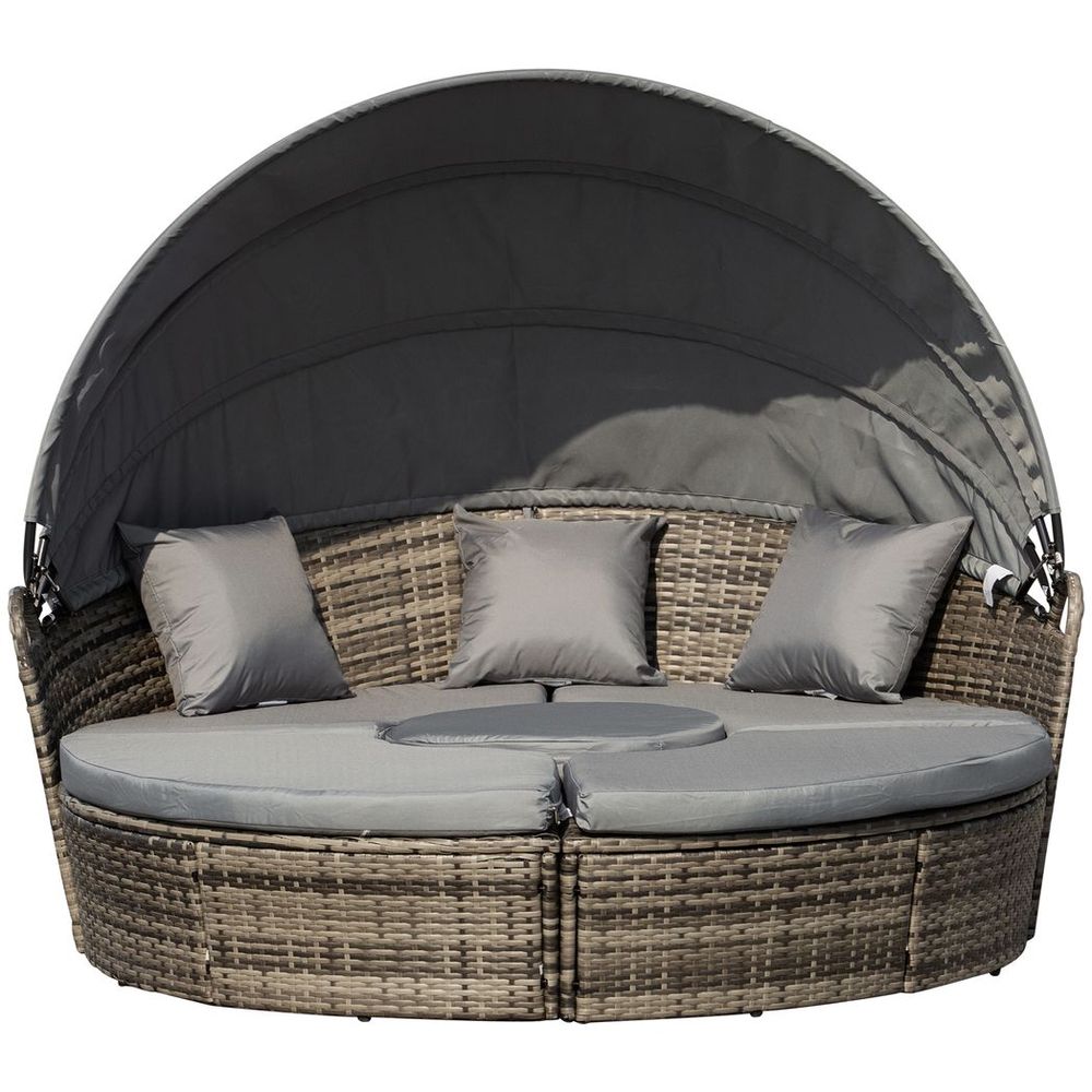 Outsunny 5 PCs Cushioned Outdoor Plastic Rattan Round Sofa Bed Table Set Grey - anydaydirect