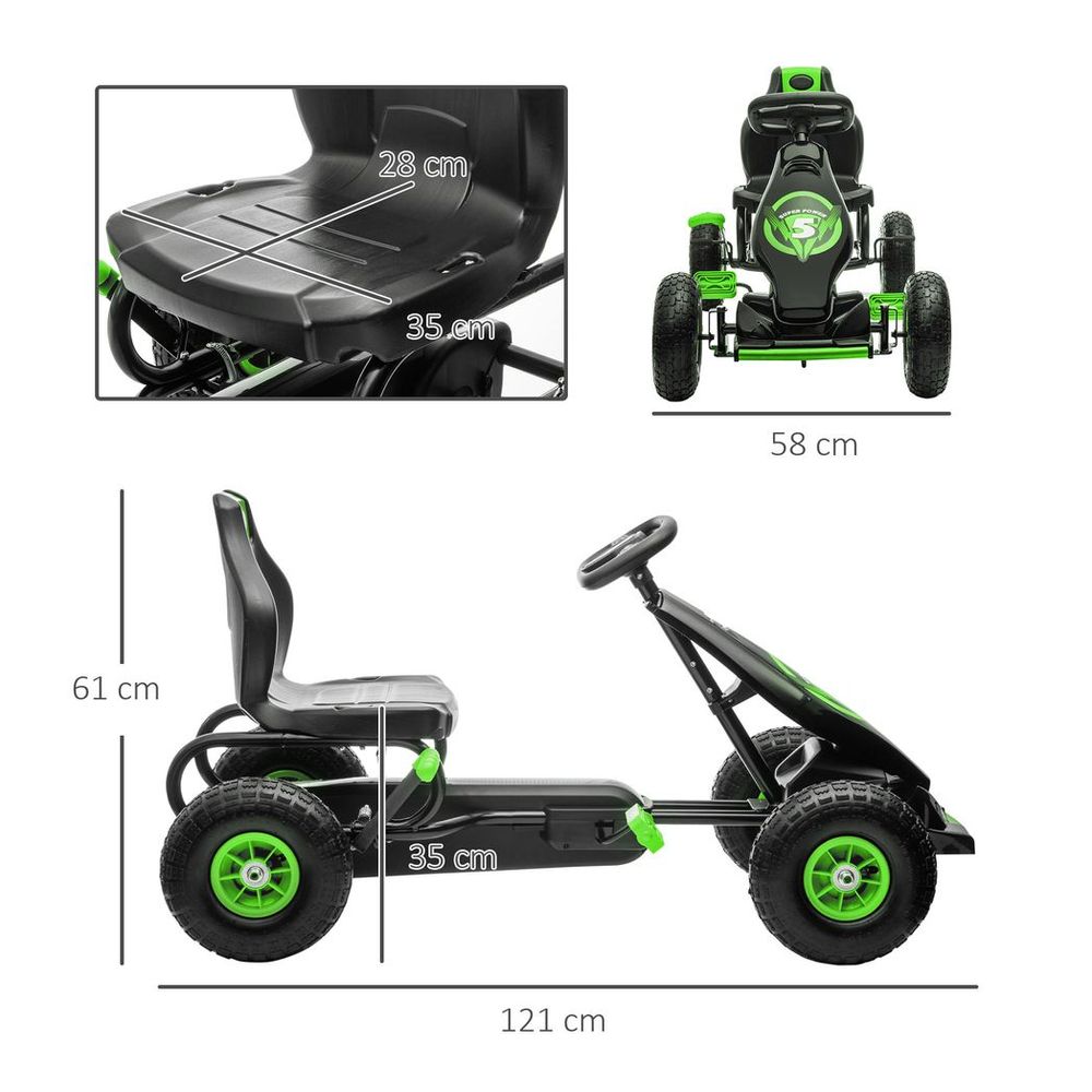 HOMCOM Children Pedal Go Kart w/ Adjustable Seat, Rubber Wheels, Brake - Green - anydaydirect