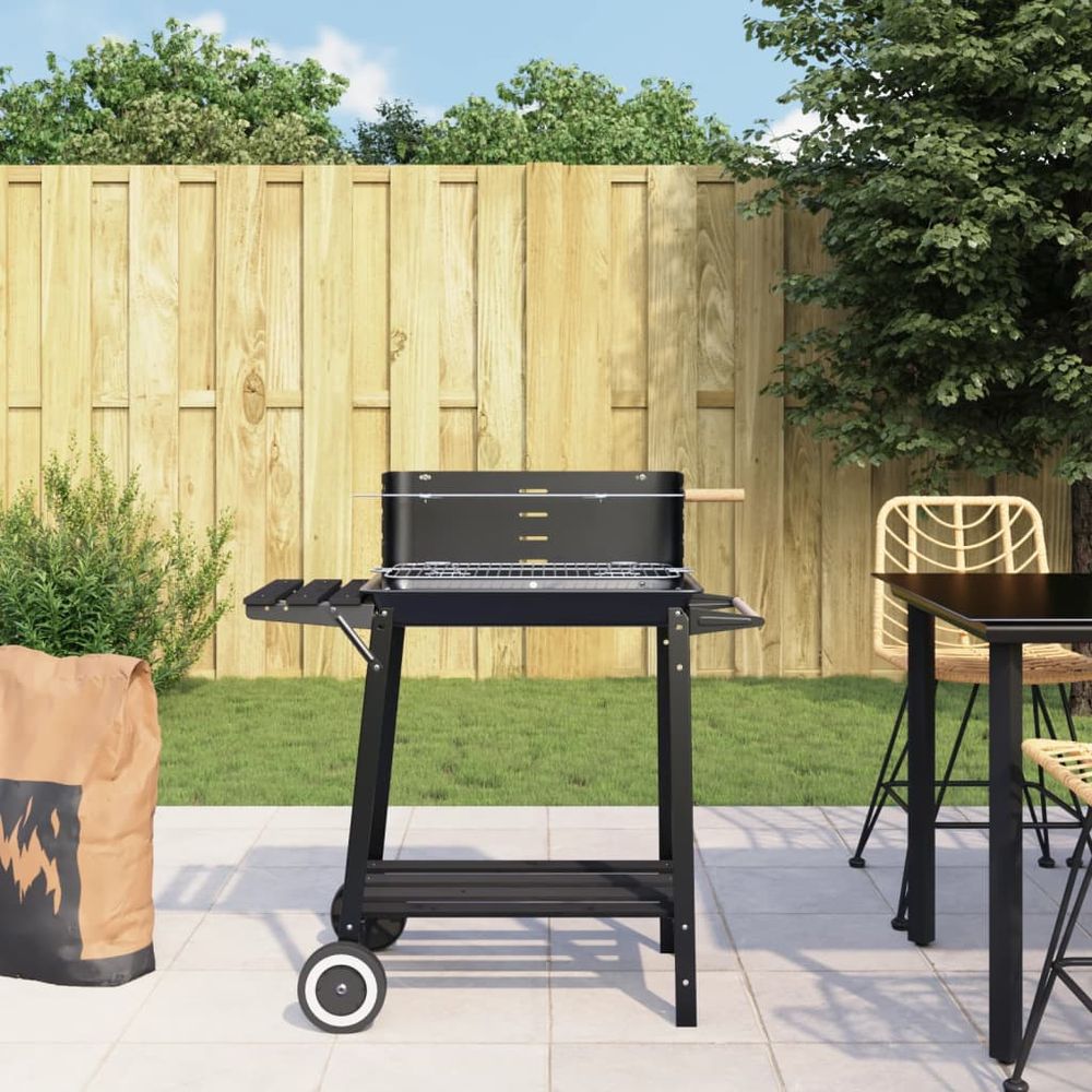 Charcoal BBQ Grill with Wheels Black Steel - anydaydirect