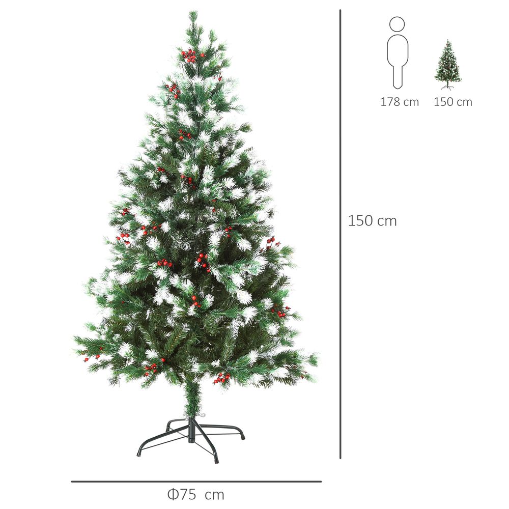 5ft Snow-Dipped Artificial Christmas Tree Red Berries Metal Base Traditional - anydaydirect