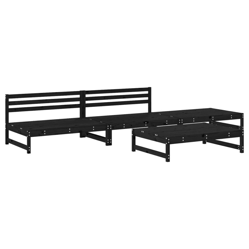 vidaXL 4 Piece Garden Lounge Set Black Solid Wood Pine - anydaydirect