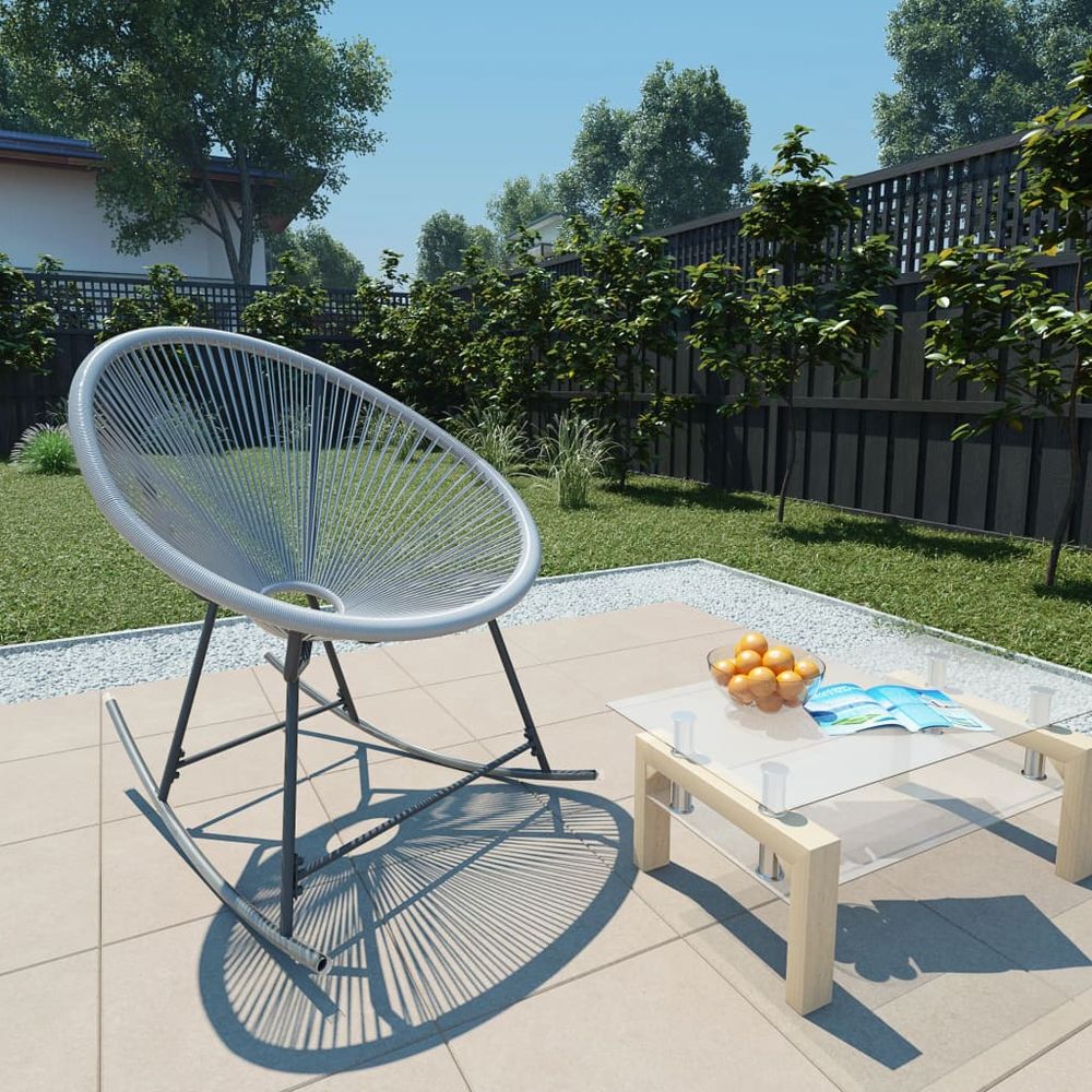 Outdoor Rocking Moon Chair Grey Poly Rattan - anydaydirect