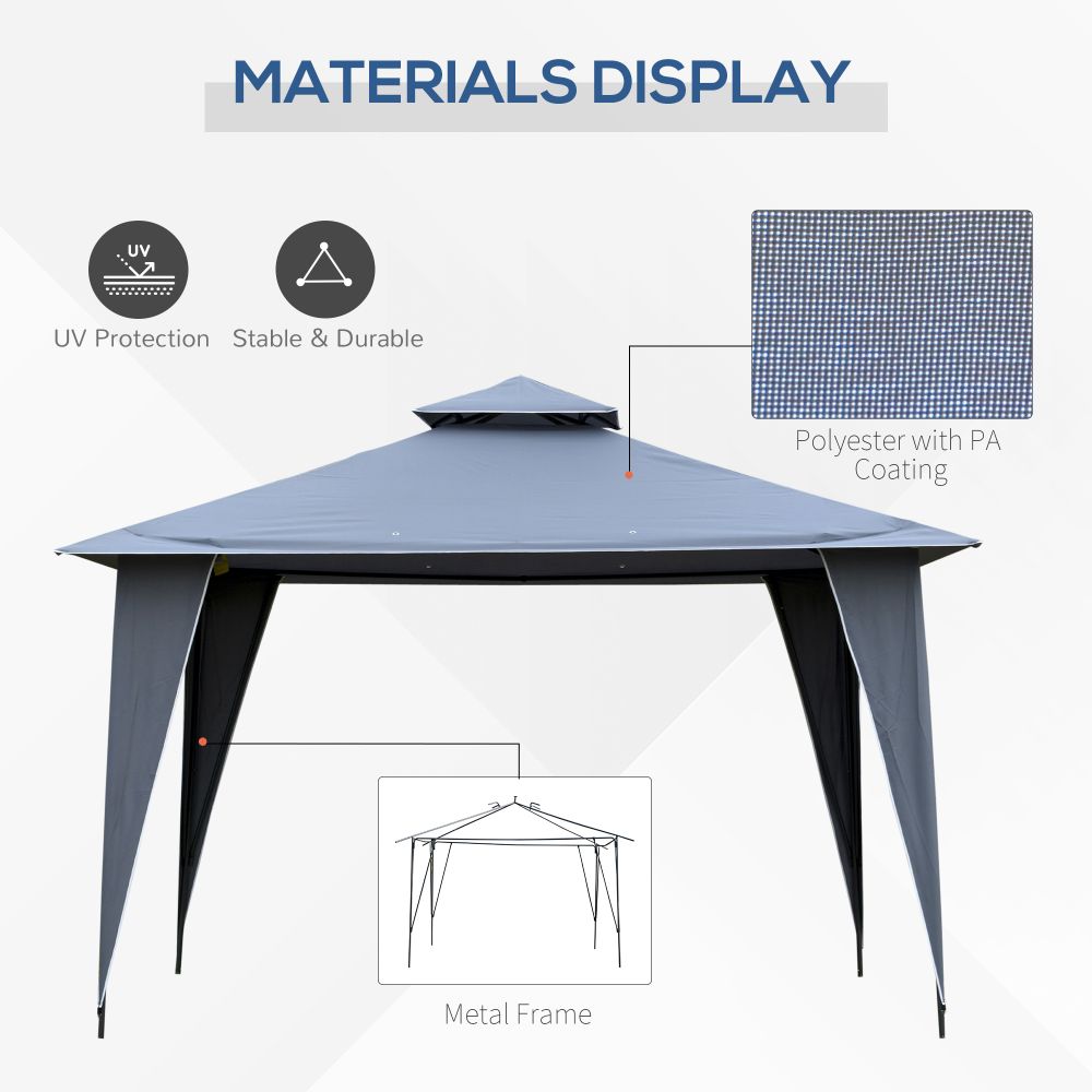 3.5x3.5m Side-Less Outdoor Canopy Tent Gazebo w/ 2-Tier Roof Steel helter Grey - anydaydirect
