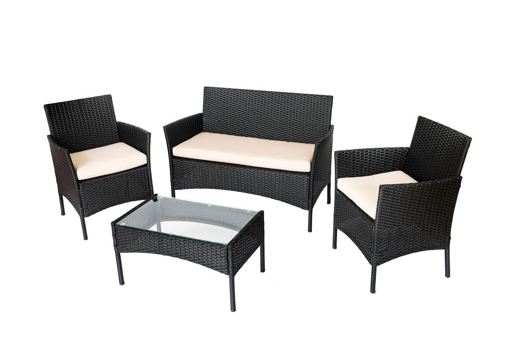 Rattan Garden Furniture Set Weather Resistant, Comfortable- 4 pcs Black - anydaydirect