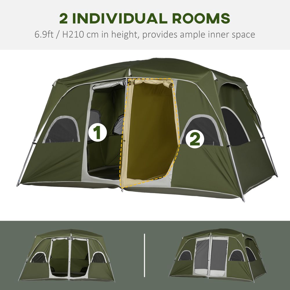 Camping Tent, Family Tent 4-8 Person 2 Room Easy Set Up, Green Outsunny - anydaydirect