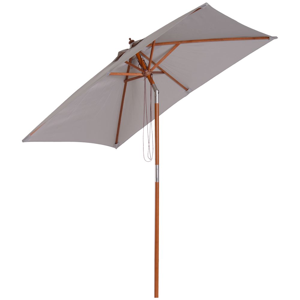 Wooden Patio Umbrella Market Parasol Outdoor Sunshade Grey Outsunny - anydaydirect