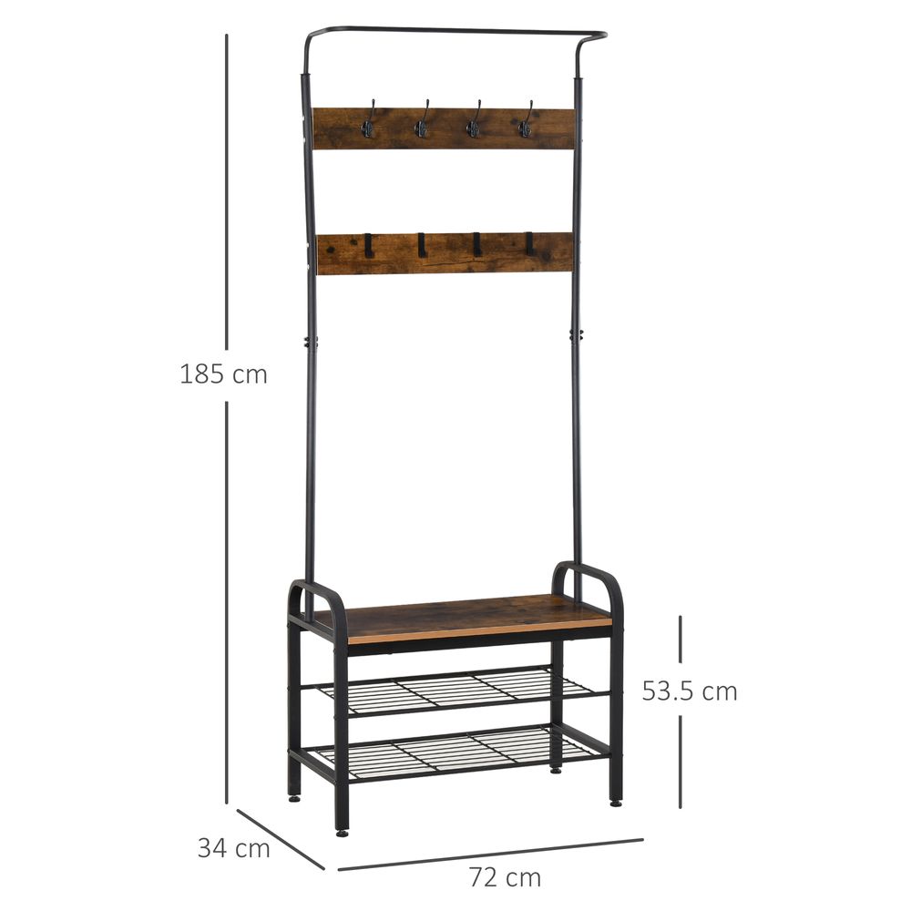 Industrial Coat Rack Stand with 8 Hooks Hangers Storage Cabinet Brown - anydaydirect