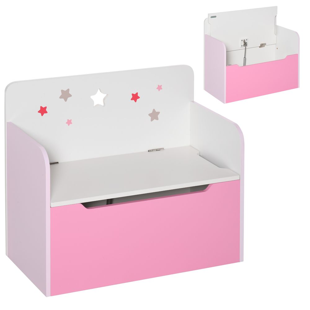 Kids Wooden Toy Box Children Storage Chest Bench Organiser Bedroom Pink HOMCOM - anydaydirect