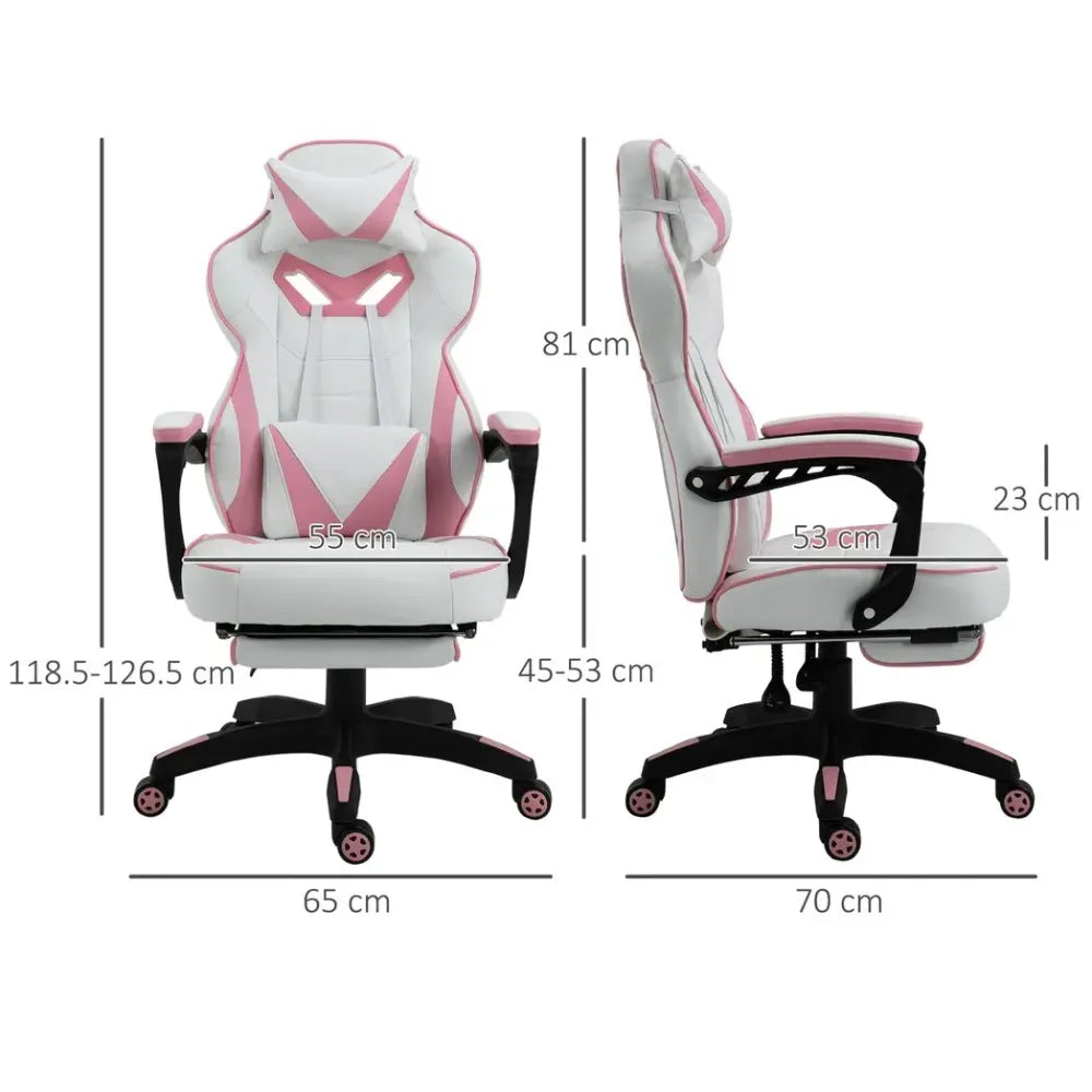 Gaming Chair Ergonomic Reclining w/ Manual Footrest Wheels Stylish Office Pink - anydaydirect