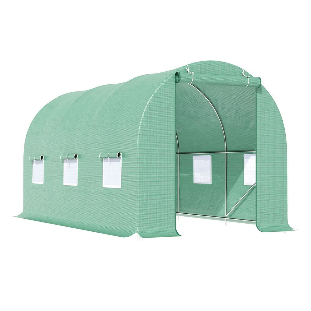 Outsunny 4.5m x 2m x 2m Walk-In Gardening Plant Greenhouse w/ PE Cover, Green - anydaydirect