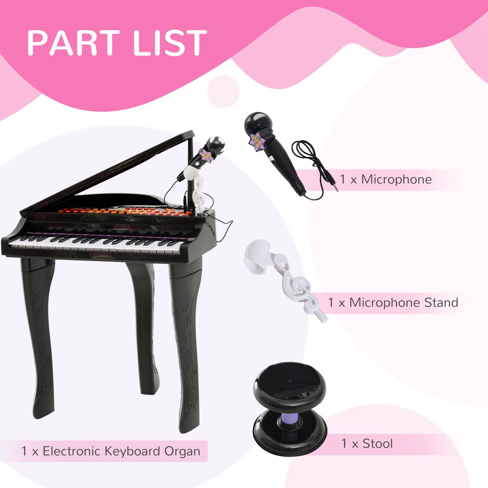 37 Key Musical Mini Piano Electrionic Keyboard Microphone Stool Black - anydaydirect