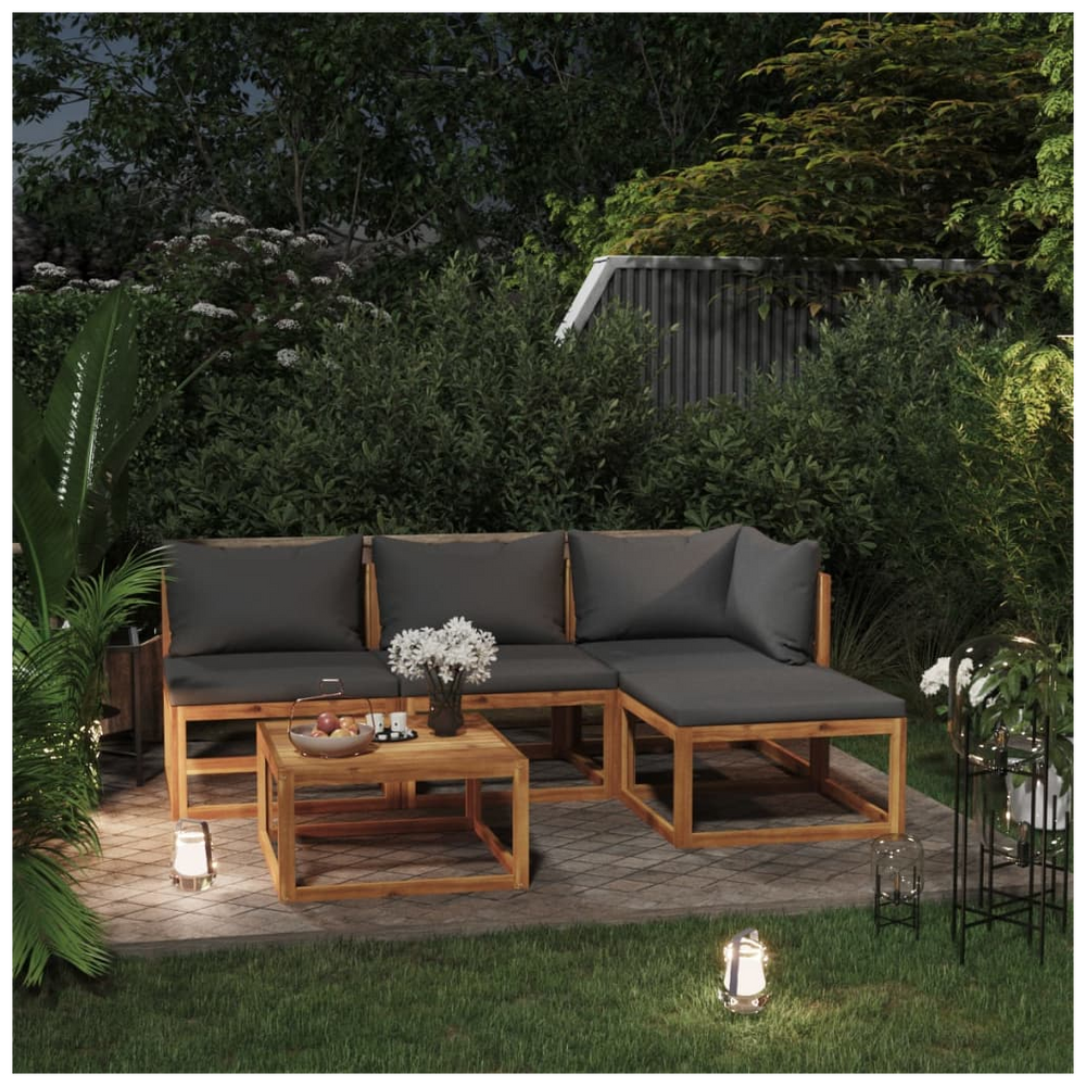 5 Piece Garden Lounge Set with Cushions Solid Wood Acacia (UK/IE/FI/NO only) - anydaydirect