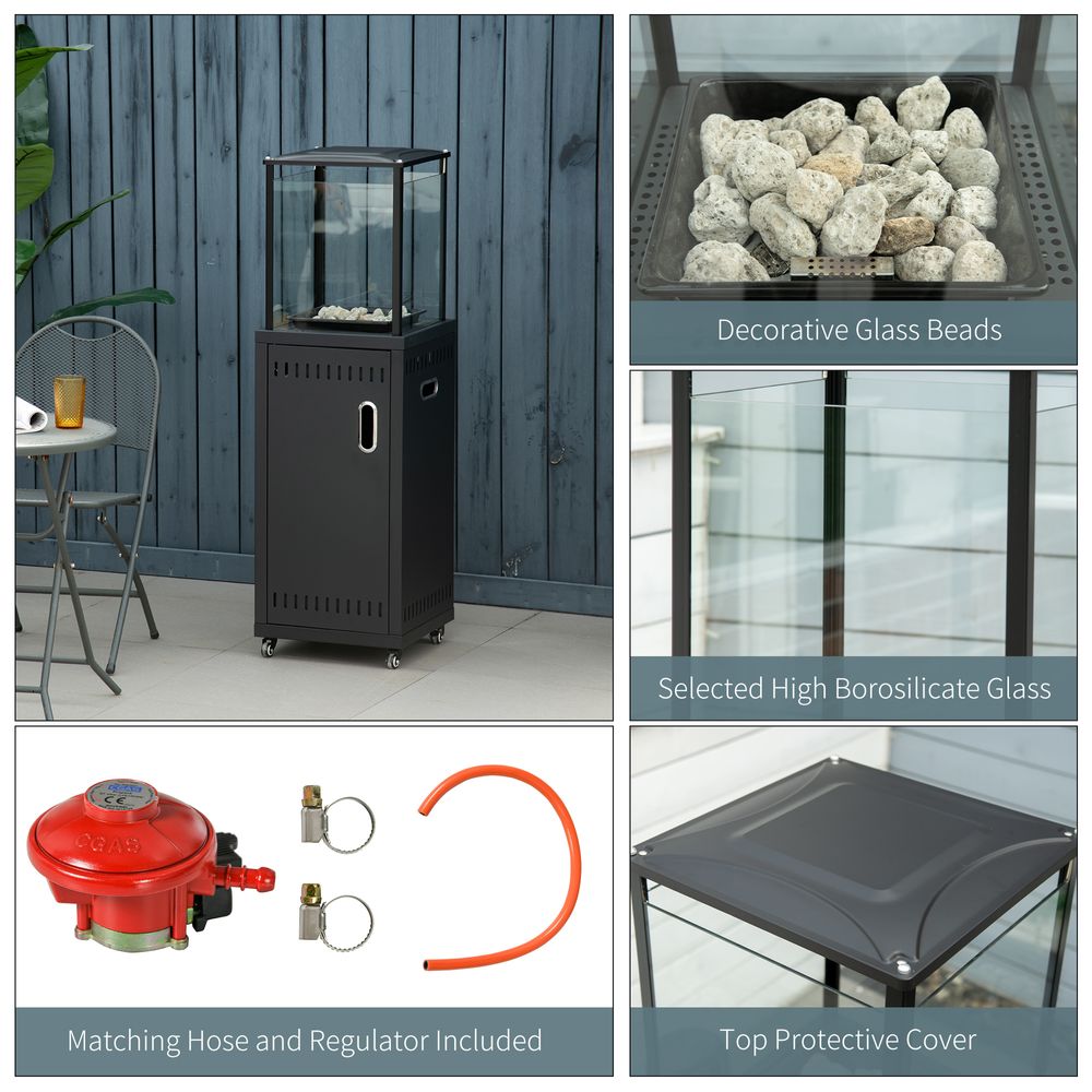 Outsunny 9kW Patio Gas Heater Propane Heater w/ Regulator Hose and Cover, Black - anydaydirect