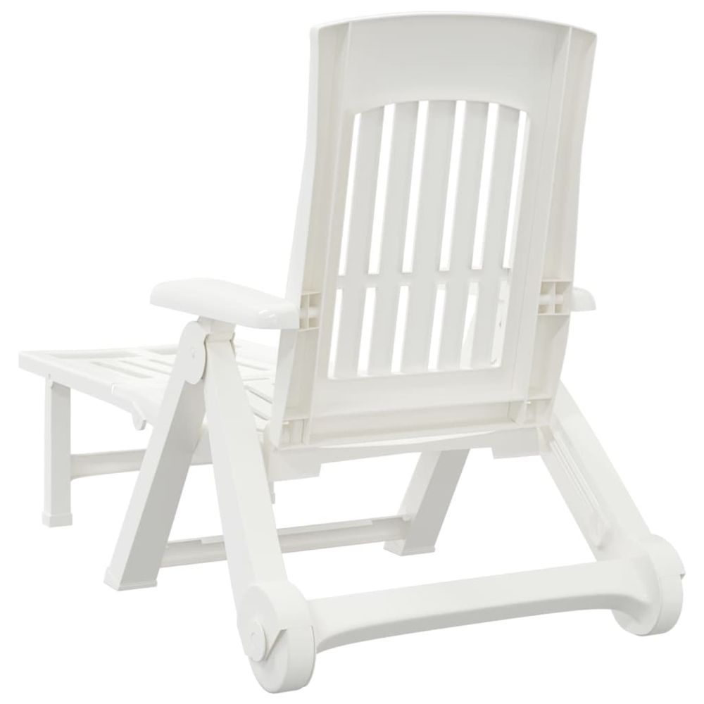 Folding Sun Lounger with Wheels White PP - anydaydirect