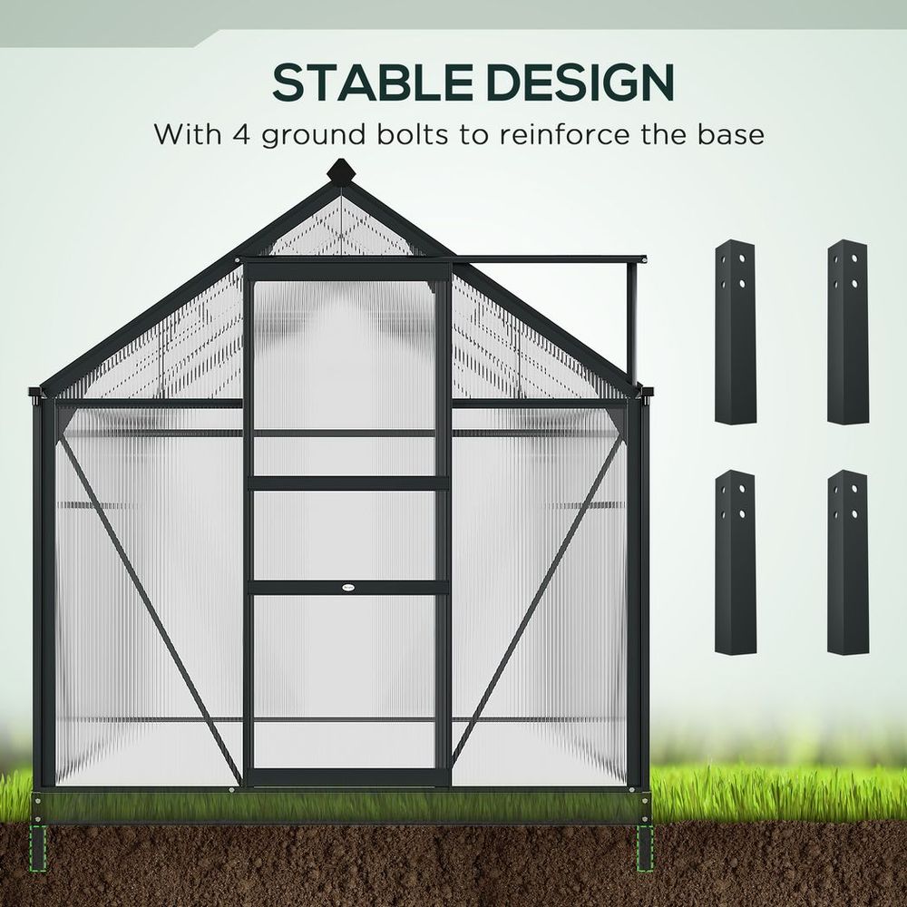 Polycarbonate Walk-In Garden Greenhouse Aluminium Frame w/ Slide Door 6 x 8ft - anydaydirect