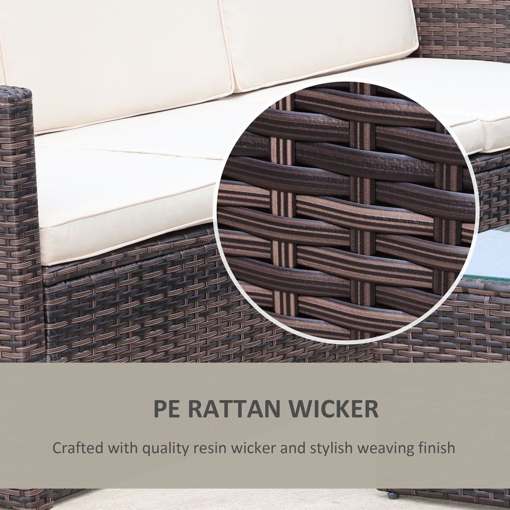 3PC Outdoor Patio Furniture Set Wicker Rattan 3-Seater Sofa Chair Couch Brown - anydaydirect