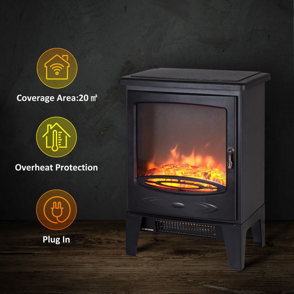 Electric Heater Freestanding Fireplace Artificial Flame Tempered Glass Casing - anydaydirect