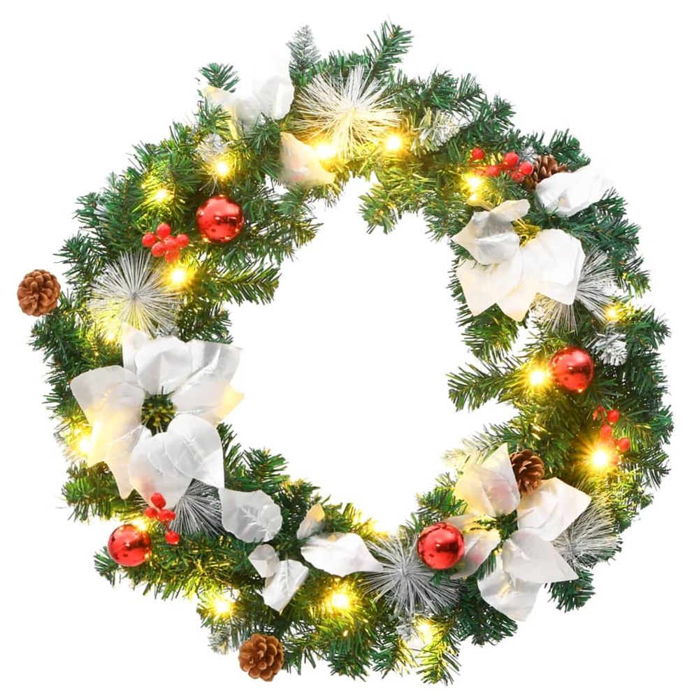 Christmas Wreath with LED Lights Green 60 cm PVC - anydaydirect