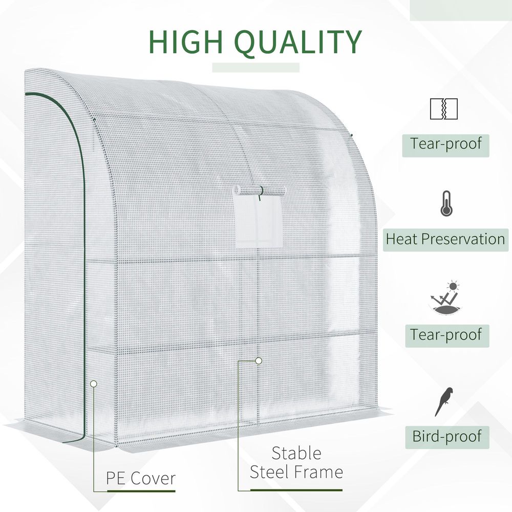 Walk-In Leanto Greenhouse Windows Doors 2 Tiers 4 Shelves 200x100x213cm White - anydaydirect