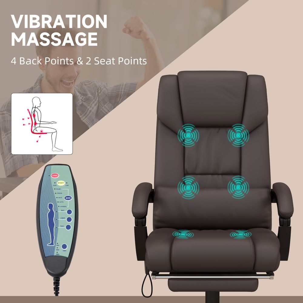 PU Leather Massage Office Chair with 6 Vibration Points Adjustable Height Brown - anydaydirect