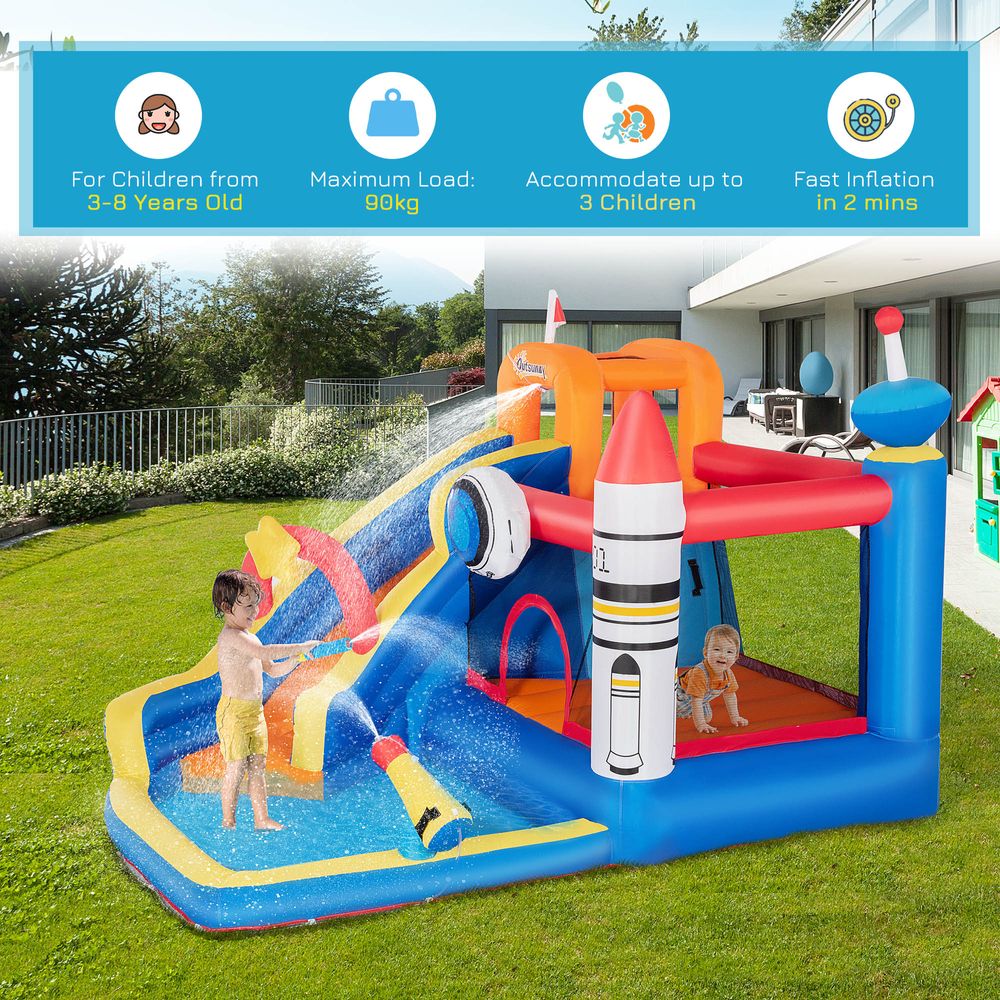 Outsunny 5 in 1 Kids Bouncy Castle Large Water Slide Water Gun with Air Blower - anydaydirect
