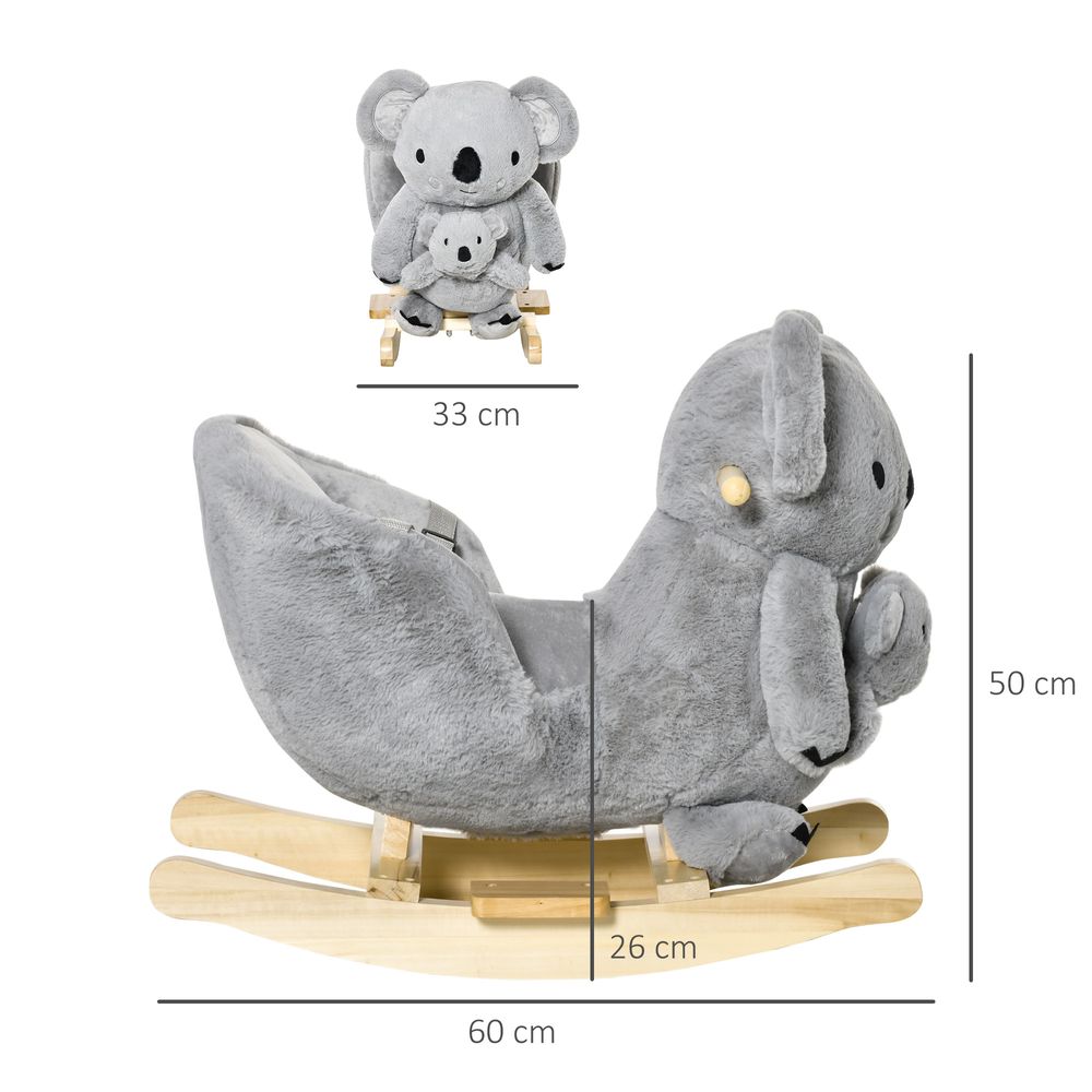Kids Plush Ride-On Rocking Horse Koala-shaped Toy w/ Gloved Doll Grey - anydaydirect