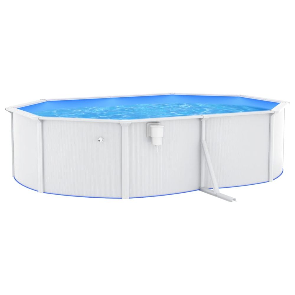 Swimming Pool with Steel Wall Oval 490x360x120 cm White - anydaydirect