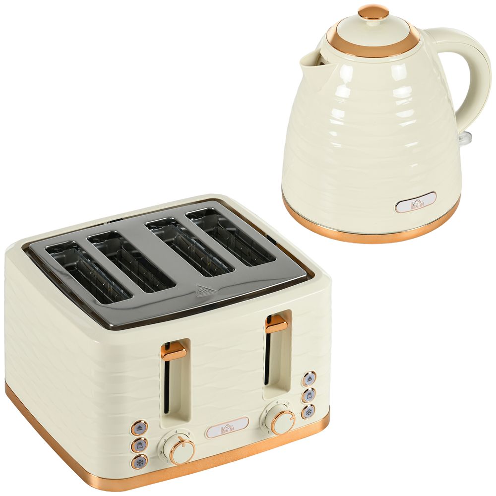 HOMCOM Kettle and Toaster Set 1.7L Rapid Boil Kettle & 4 Slice Toaster Beige - anydaydirect