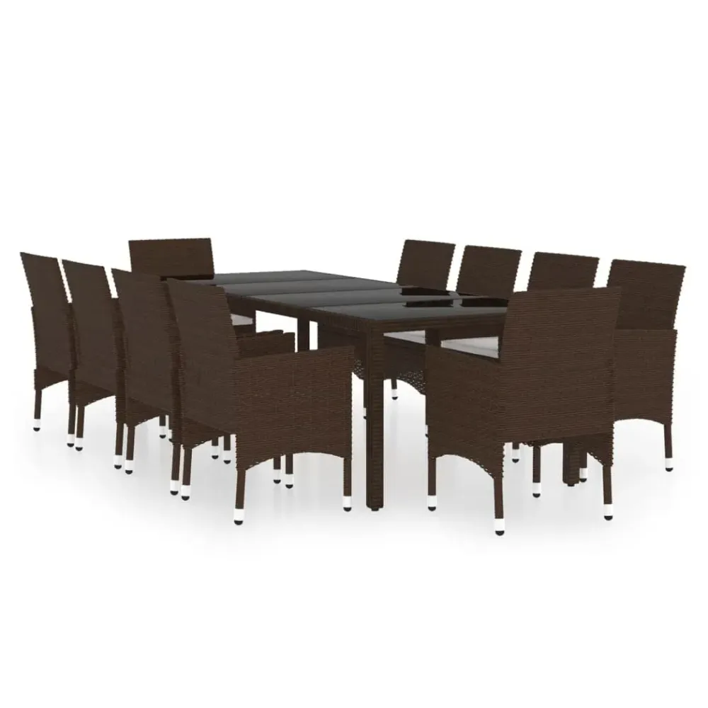 11 Piece Garden Dining Set Poly Rattan Brown - anydaydirect