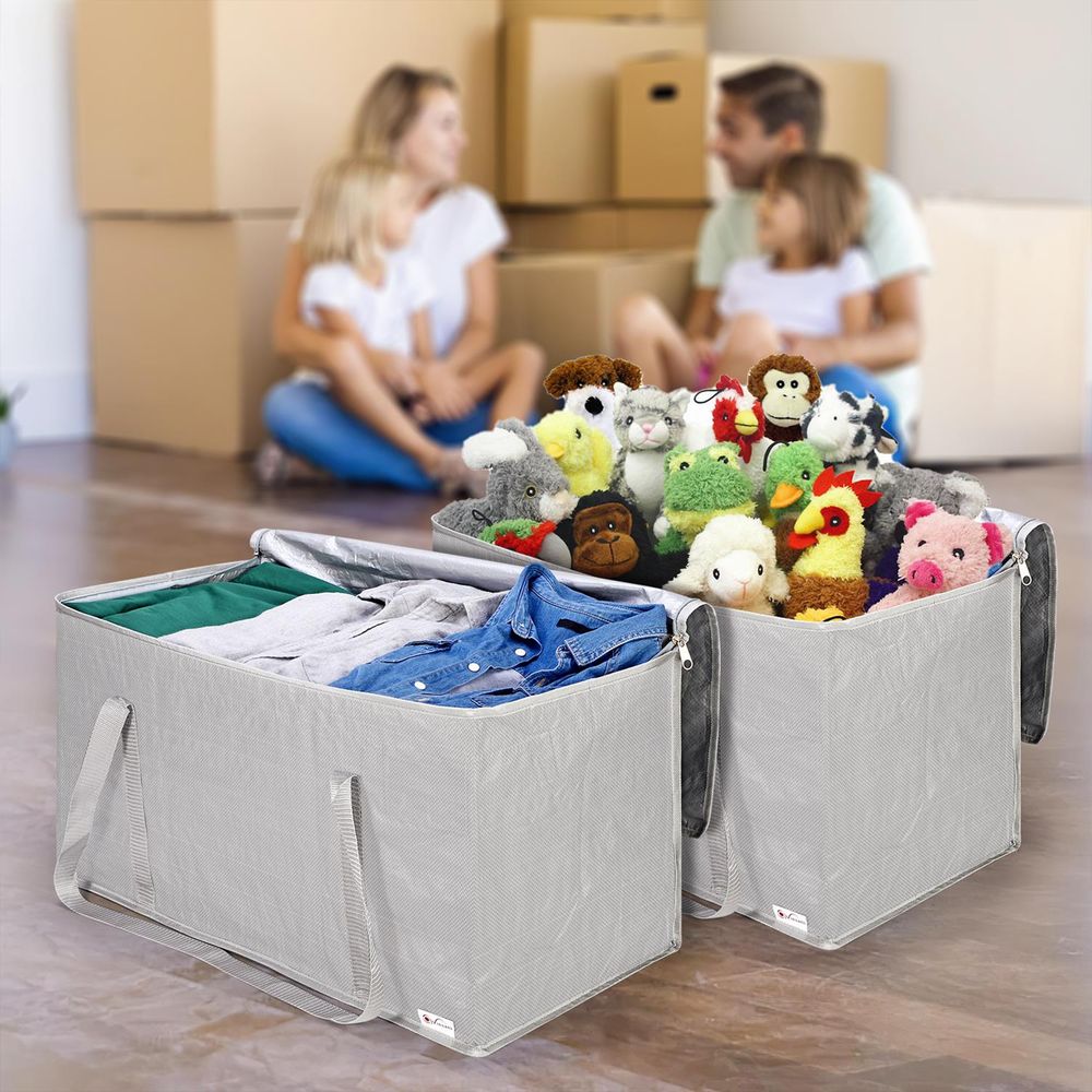 4 Pack Moving Bags Huge Capacity Heavy Duty Organisers Underbed Storage Grey - anydaydirect