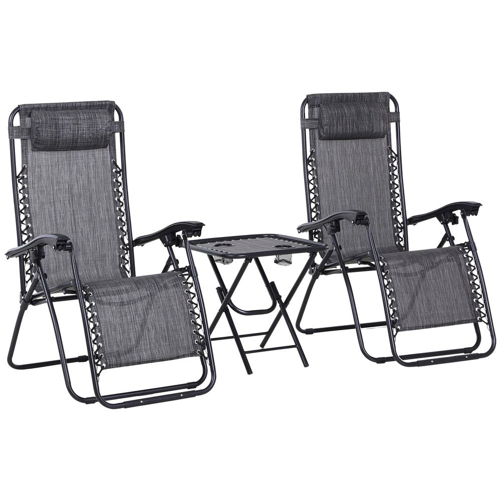 3PC Zero Gravity Chairs Sun Lounger Table Set Cup Holders Light Grey Outsunny - anydaydirect