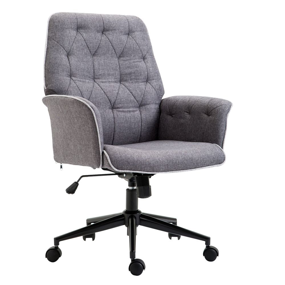 Office Chair Task Adjustable Height Mid Back Armrest Tilt Linen Grey - anydaydirect