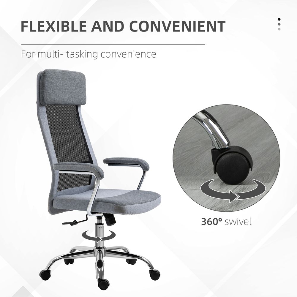 Office Chair Mesh High Back Swivel Task Home Desk Chair w/ Arm, Grey Vinsetto - anydaydirect