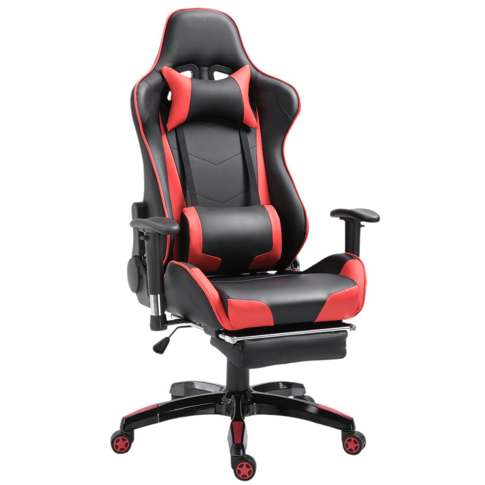 Ergonomic Gaming Chair Reclining Racing Chair with Headrest Swivel Wheels, Red - anydaydirect