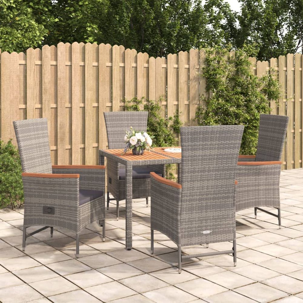 5 Piece Garden Dining Set Grey Poly Rattan&Solid Wood Acacia - anydaydirect