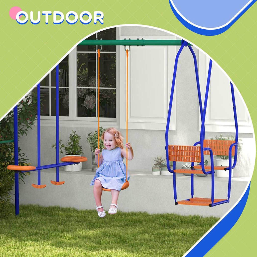 Outsunny 3 in 1 Metal Kids Swing Set with Swing, Glider, SeeSaw, Orange - anydaydirect