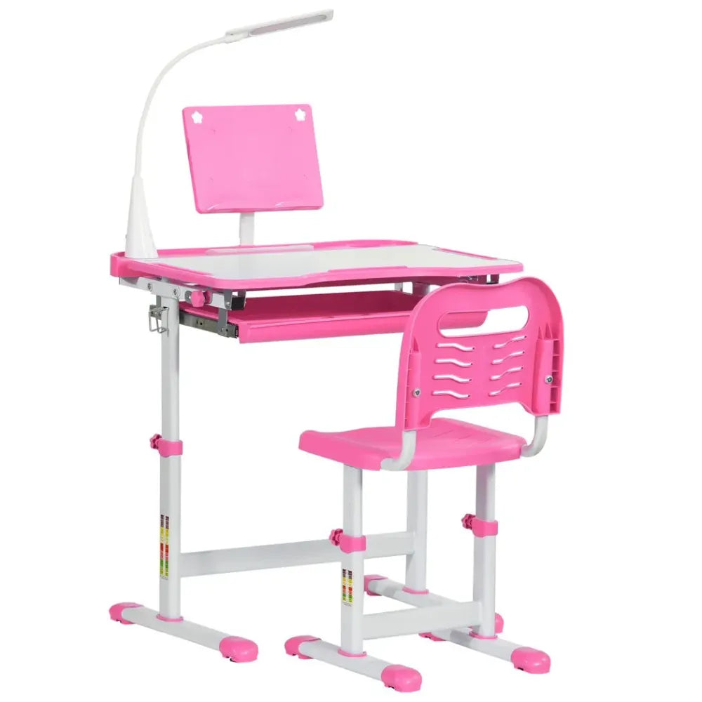 Kids Study Desk and Chair Set w/ Adjustable Height, Storage Drawer - Pink - anydaydirect