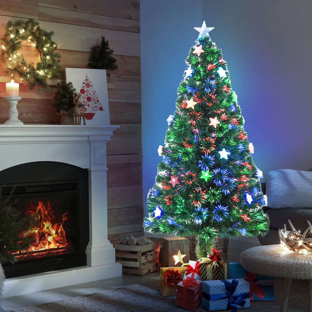 5FT Prelit Artificial Christmas Tree Fibre Optic Star LED Light Xmas Deco Green - anydaydirect