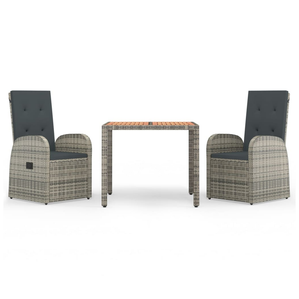 3 Piece Garden Dining Set Grey Poly Rattan&Solid Wood Acacia - anydaydirect