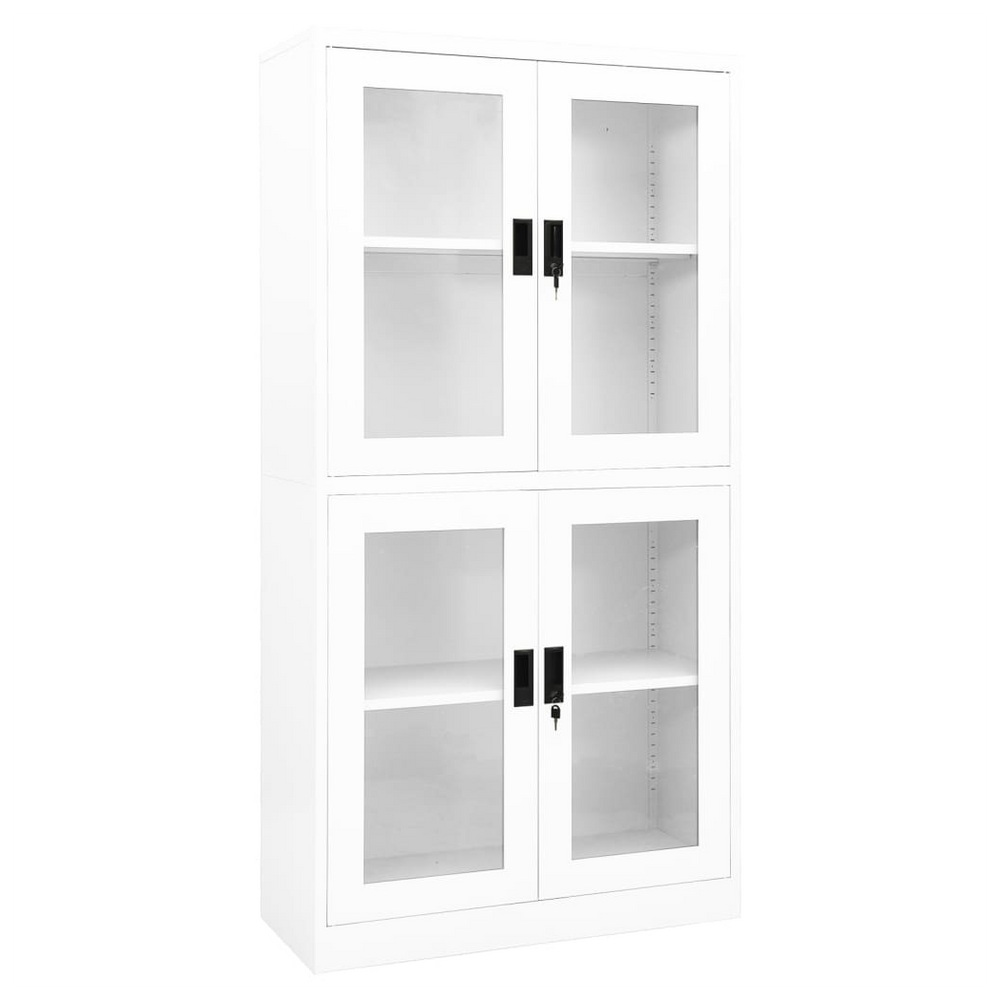 Office Cabinet White 90x40x180 cm Steel and Tempered Glass - anydaydirect