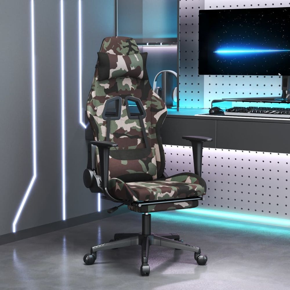 Swivel Gaming Chair with Footrest Black and Camouflage Fabric - anydaydirect
