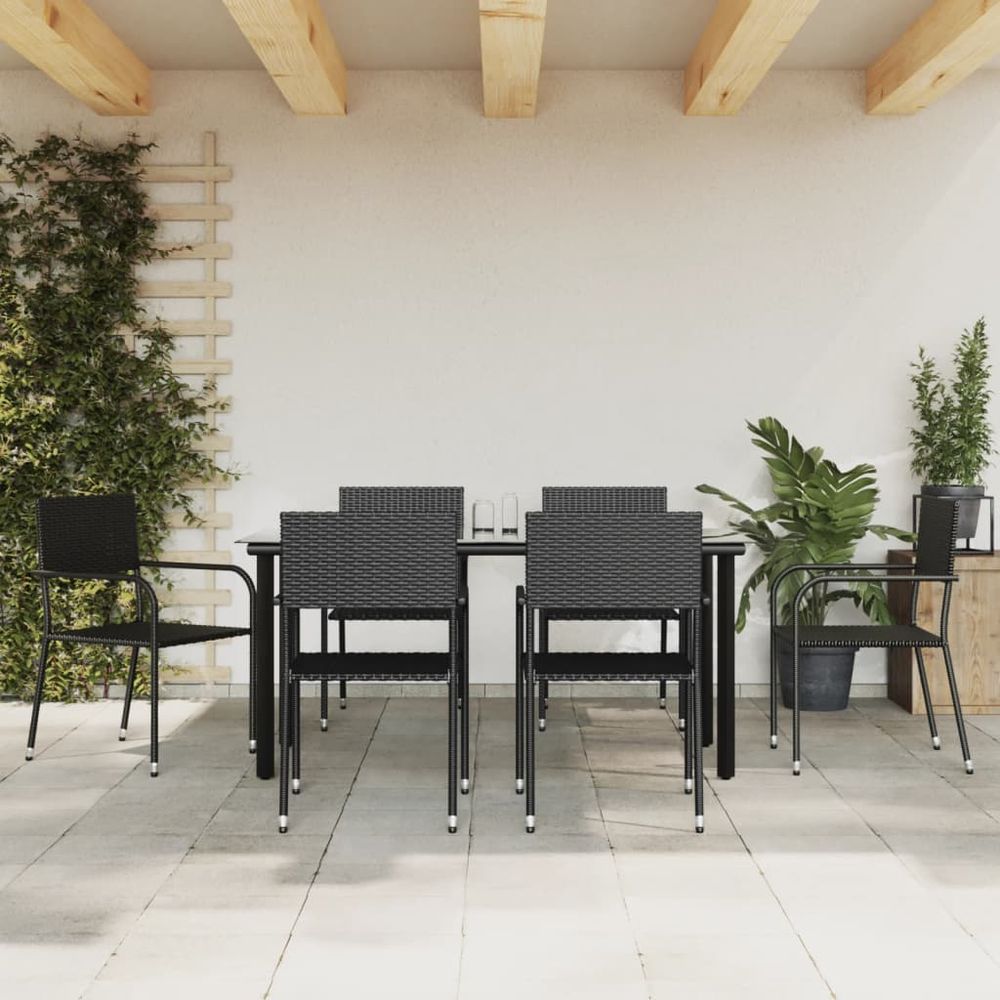 vidaXL 7 Piece Garden Dining Set Black Poly Rattan and Steel - anydaydirect