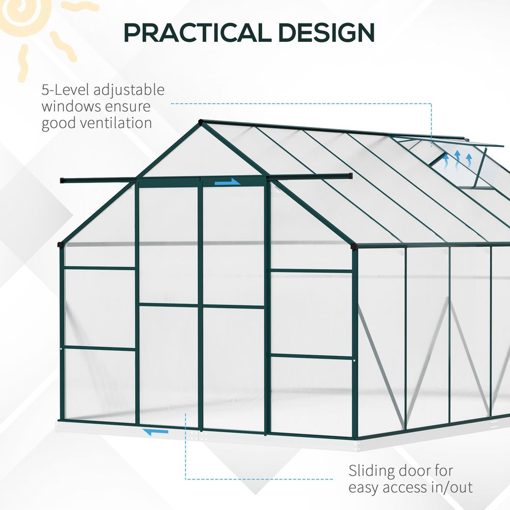 8x12ft Polycarbonate Walk-in Greenhouse Outdoor Double Sliding Door Outsunny - anydaydirect