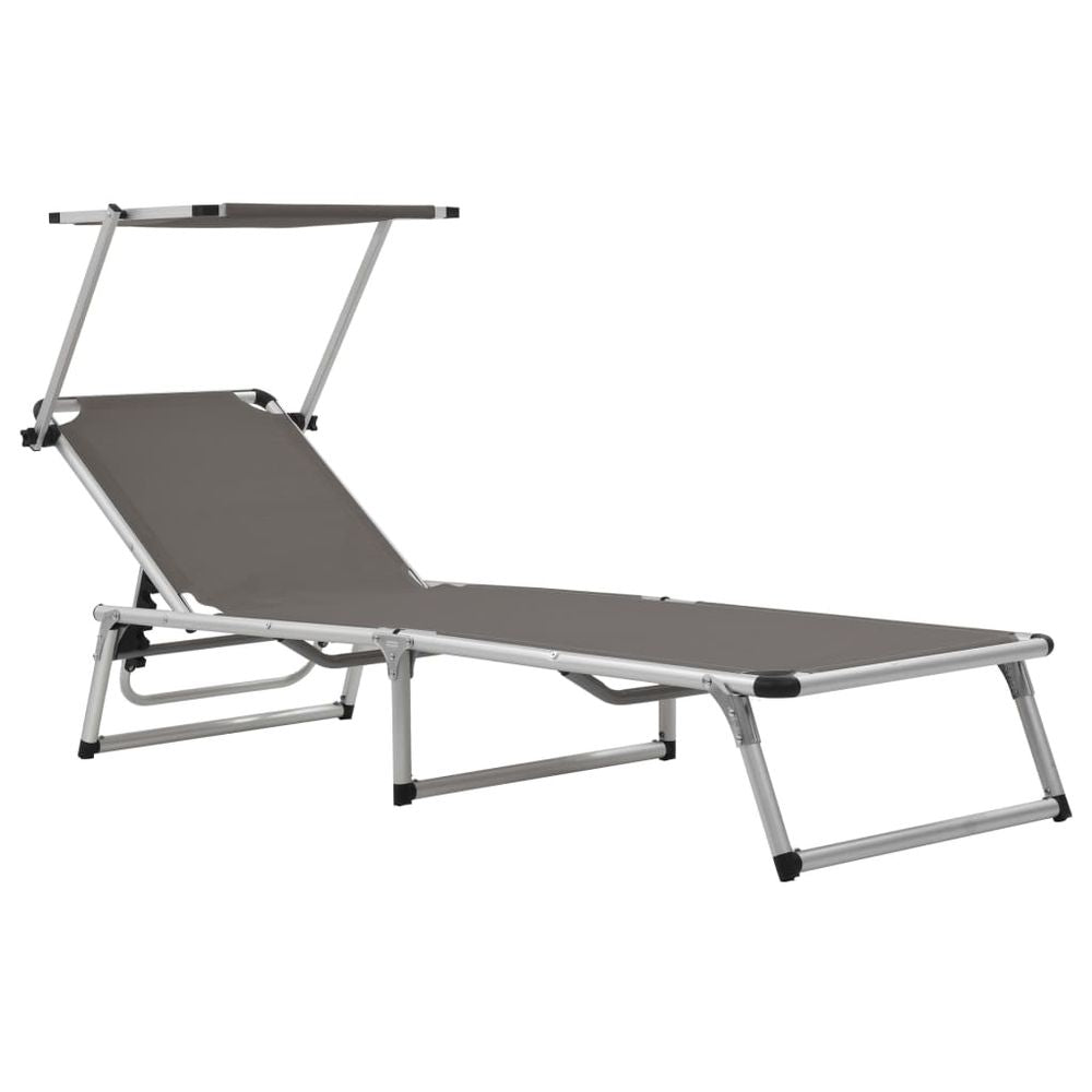 Folding Sun Loungers with Roof 2 pcs Aluminium&Textilene Grey - anydaydirect