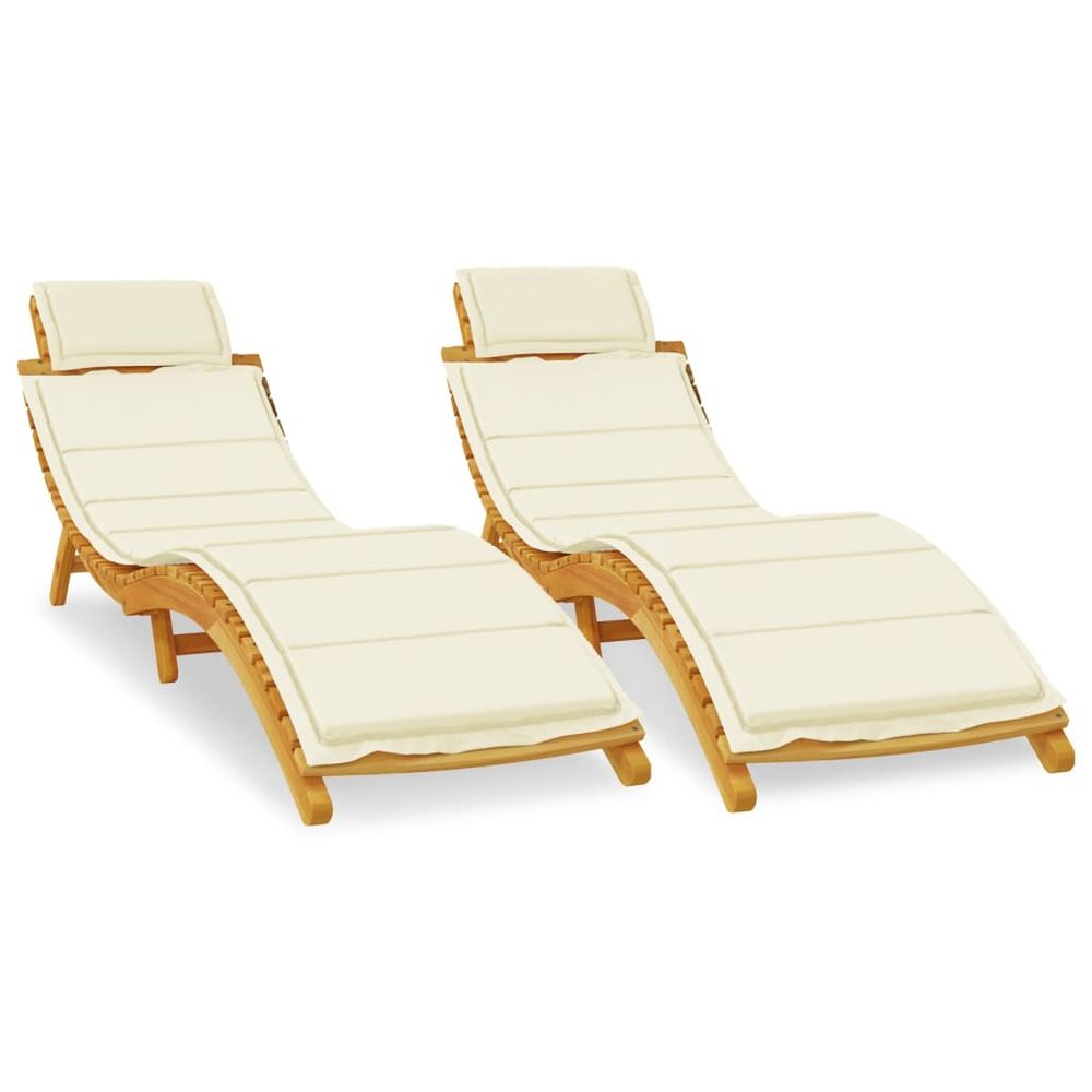 Sun Loungers 2 pcs with Cream Cushions Solid Wood Acacia - anydaydirect